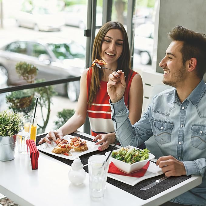 Placemats Set of 6 Washable, Heat Resistant Table Placemats Wipeable Faux Leather Place Mats Non Slip, Waterproof Square Table Mats for Indoor Outdoor, Charcoal Gray