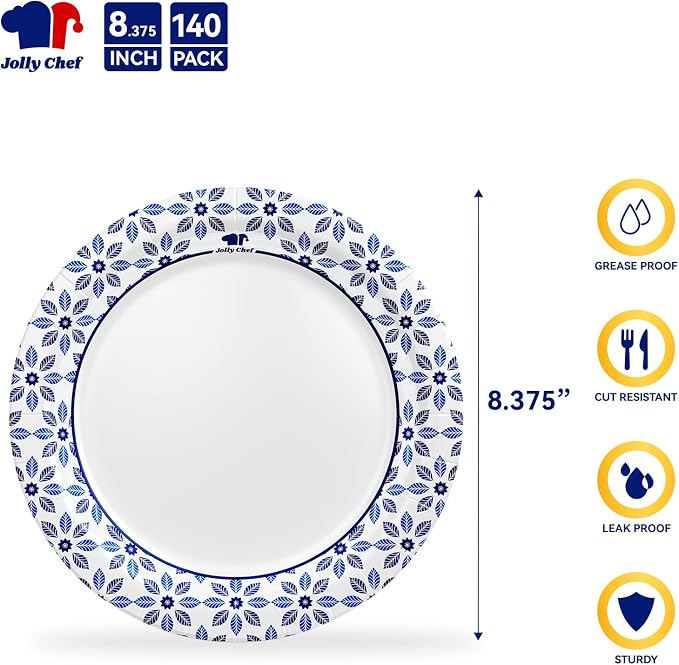 8.37 inch Disposable Paper Plates 140 Count Soak Proof, Cut Proof, Heavy Duty - Image 2