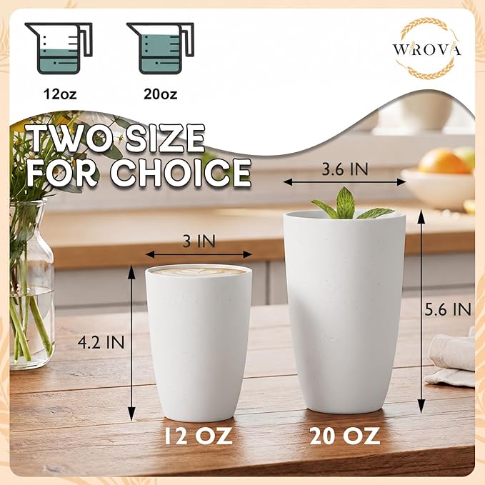 Wrova Wheat Straw Cups Set of 6 Good Alternative to Plastic Cups Reusable 12 oz - Image 3