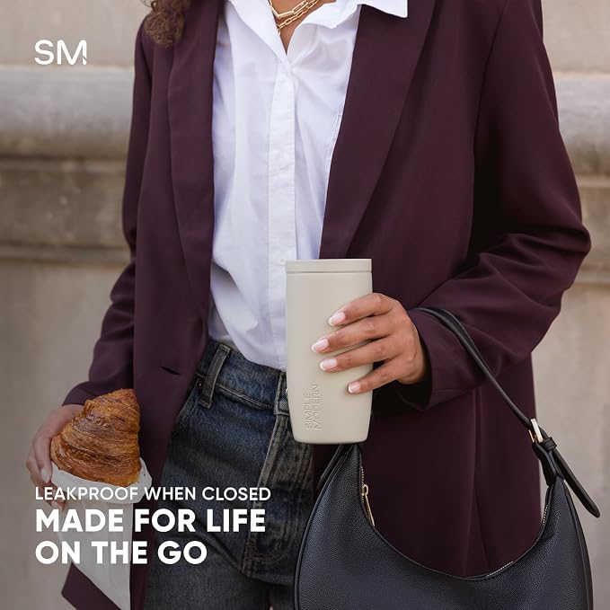 Simple Modern Insulated Travel Coffee Mug 360° Lid | 16oz | Cream | Voyager - Image 3