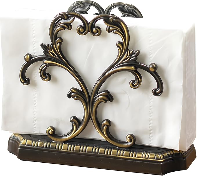 Brass Napkin Holder+50PCS Christmas Napkins Disposable,Gold Napkin Holder,Kitchen Napkin Holders for Paper Napkins, Business Card Holder (Black Napkin holder)