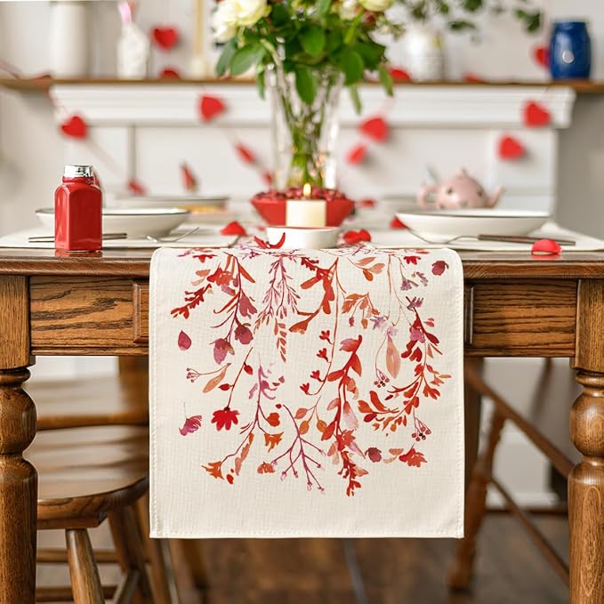 Artoid Mode Floral Leaves Table Runner, Wild Flowers Seasonal Kitchen Dining - Image 2