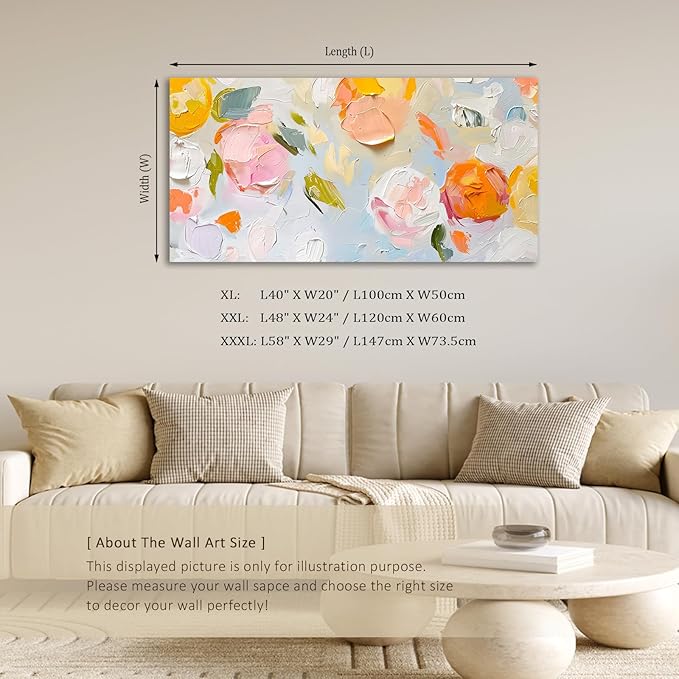 ADJUVANT Wall Art Impressionist Floral 60"L x 30"W, Colorful Flowers Canvas Painting Vibrant Blooms Artwork Soft Hues Prints Botanical Pictures Wall Decor for Living Room Bedroom Dining Room Home Office