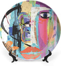 Ceramic Plates, Abstract Decorative Ceramic Plates, Woman Face Art Paint Strokes and Splashes Eye Red Lips Grungy, 6 Inch, for Dining, Parties, Wedding, Multicolor