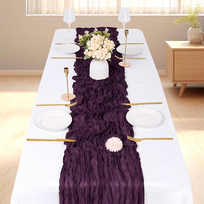 6 Pack Dark Purple Cheesecloth Table Runner, 17 x 108 inch, Semi Sheer Boho - Image 2