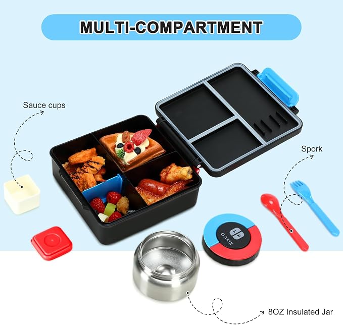 Gamer Bento Lunch Box for Kids, 60 OZ Kids Lunch Box - Image 2