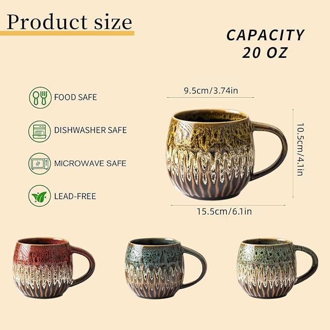 20oz Large Ceramic Coffee Mug, Microwave Safe, Dishwasher Safe - Image 2