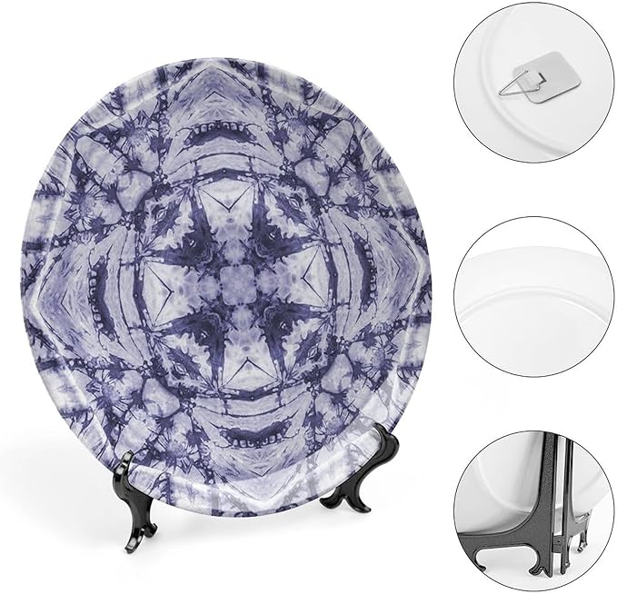 Decorative Plates, Abstract Print Ornament, Modern Art Generated Resisting Twisting Fractal, 8 Inch, Kitchen Wall Decor, Lavender Blue Indigo