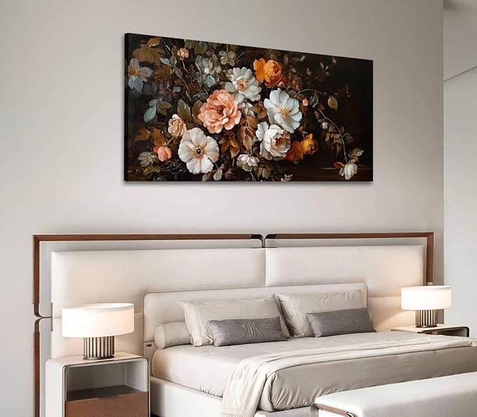 ADJUVANT Wall Art Vintage Floral Bouquet 60" L x 30" W, Old Fashioned Flowers Canvas Painting Romantic Artwork Classic Blooms Prints Botanic Wall Decor for Living Room Bedroom Dining Room Home Office