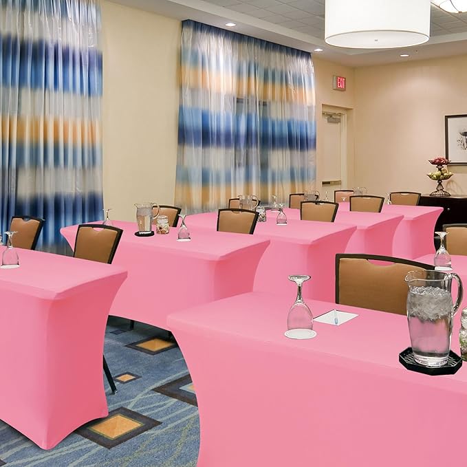 Table Cover for 6 Foot Rectangle Tables-8 Pack Pink Fitted Stretch Tablecloth-Elastic Spandex Tablecloths for Party, Wedding, Vendor Booth Display, Banquet Buffet Event, Craft Trade Show