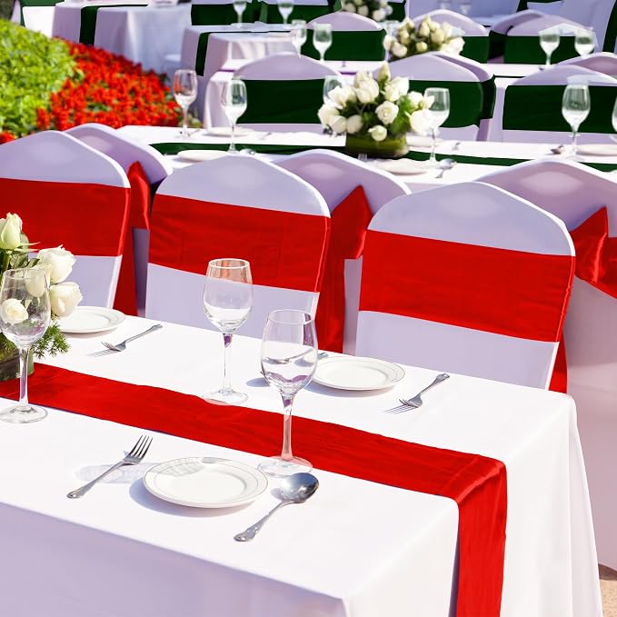 Aneco 12 Pack Christmas Satin Table Runner 12 x 108 Inch Xmas Red - Image 5