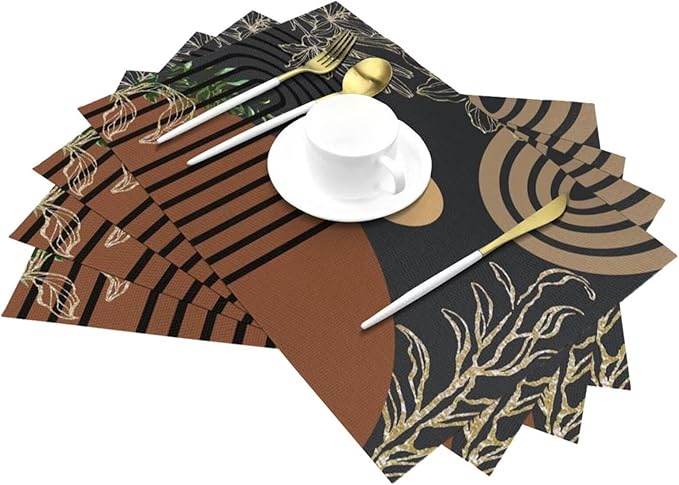 Abstract Black Mid Century Placemats Minimalist Aesthetic Modern Contemporary Artistic Washable Place Mats 12x18Inch for Dining Kitchen Farmhouse Decor 4 PCS