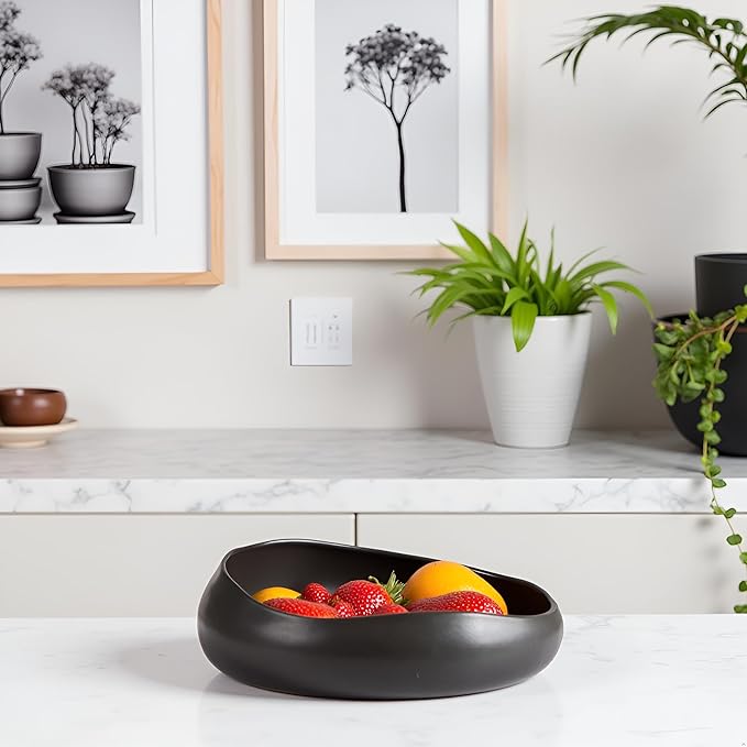Modern Art Decorated Bowl – Ceramic Fruit Bowl for Kitchen Counter, Contemporary Party Bowl & Key Bowl for Home Storage and Table Décor