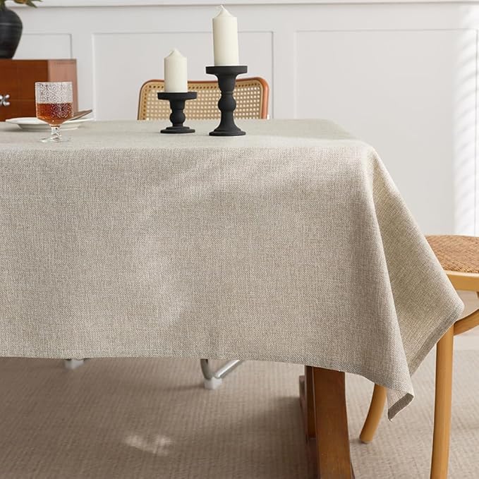 Rectangular Tablecloth Linen Texture Waterproof and Stain-Resistant Table Cloth, Kitchen Dining Table Decoration, 60 x 104 inch Fabric Natural Color