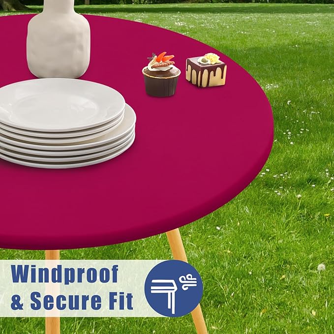 Round Spandex Tablecloth, Elastic Fitted Waterproof Tablecloths for 57"-68" Tables, Stretch Washable Picnic Table Cover for Camping, Dining, Indoor and Outdoor, Fuchsia
