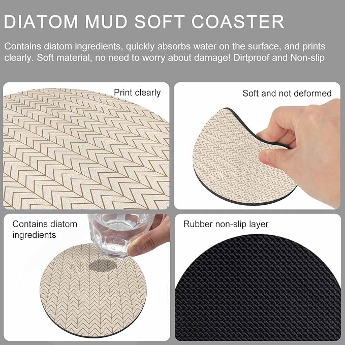 Simple Line Linen Texture Coasters Set of 2, Non-Slip Cup Coaster Mat - Image 9