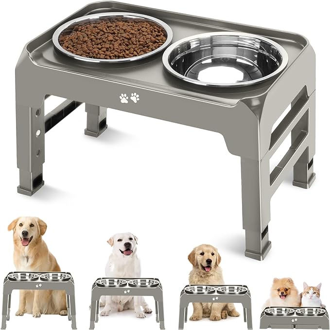 Elevated Bowls, 4 Height Adjustable Raised Stand by COMESOON