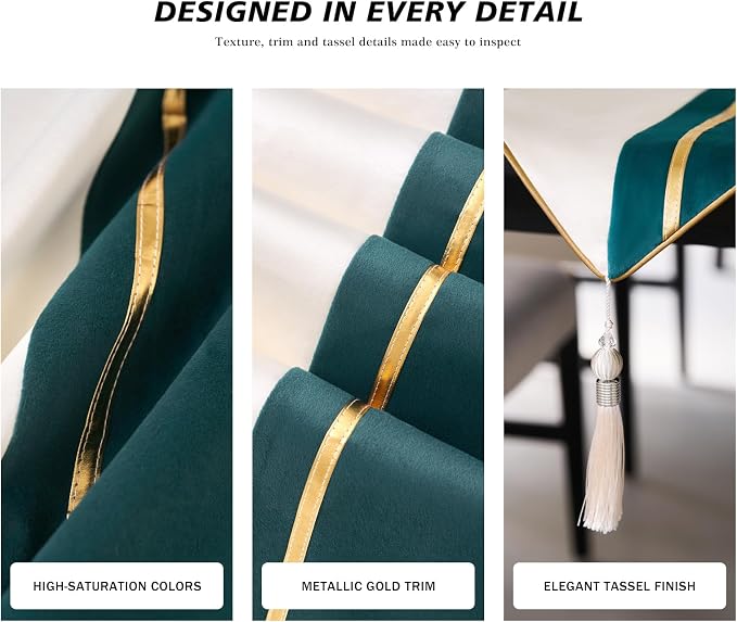 Avigers Table Runner 12 x 90 Inch, Emerald Green White, Tassels | Faux Silk - Image 5