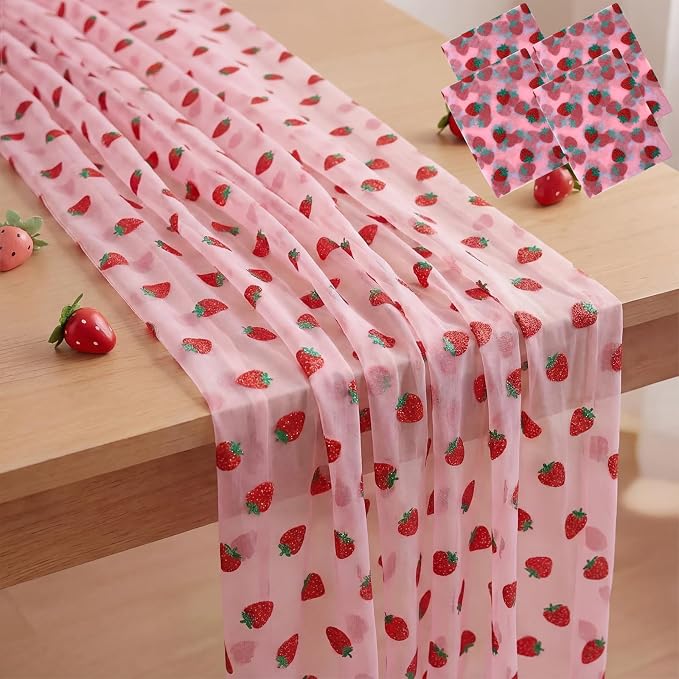 4 Pcs 29 X70 Inch Strawberry Shiny Glitter Tulle Table Cloth Pink Sheer Lace by Windkream
