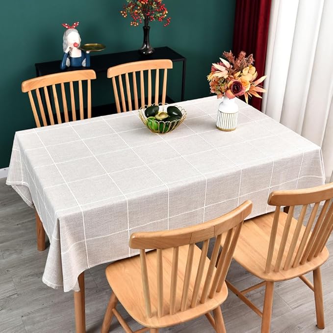Heavy Duty Cotton Table Cloth for Rectangle Table Rectangular Farmhouse Vintage Tablecloth Washable Rustic Table Cover (Linen, 52''x120'')
