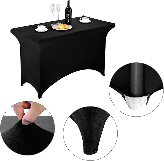 LZY Spandex Fitted Stretch Table Cover for 4ft or 6ft or 8ft Folding Table, Rectangular Cocktail Tablecloth, Perfect for Party or Banquet (4FT Black)