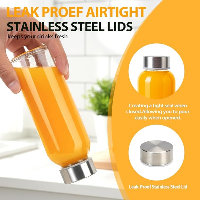 Sursip 10 oz Glass Juice Bottles, 8 Pack, Leakproof Stainless Lids | Reusable - Image 4