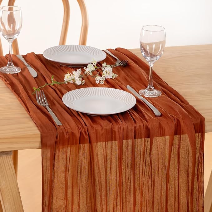 8 Pack Cheesecloth Terracotta Table Runner 10ft Rustic Gauze Decor | - Image 6