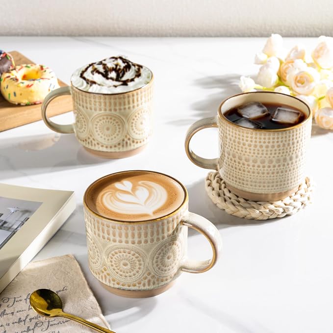GBhome 16 oz Coffee Mugs Set of 4, Stackable Ceramic Coffee Cups Set | Modern - Image 5