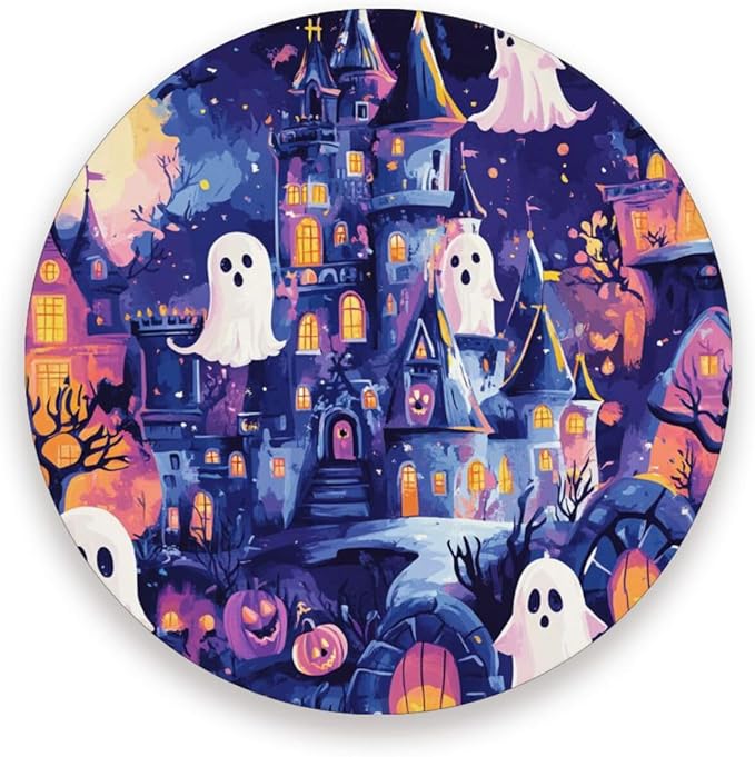 Coasters for Drinks Coaster Drink Set Decorative Coffee Table Desk Cup Mat Spring Cute Cork Bar Backing Round Home Decor Cartoon Halloween Bat Castle Ghost Pumpkin44