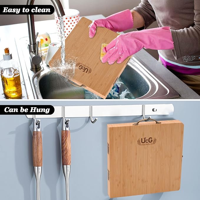 Charcuterie Board Gifts for Women: Bamboo Folding Cheese Board with Knife Set - Unique White Elephant Gift, Valentine Christmas Birthday Party House Warming Gift for Mom Wife Girlfriend