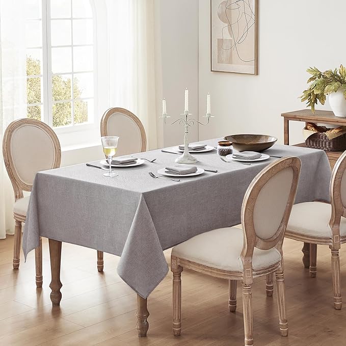 Softalker Large Outdoor Tablecloth Rectangular 104 x 60 Inch Gray Linen Textured Table cloth Stain and Wrinkle Resistant Table Cover for Spring,Easter,Summer,Party,Garden,Coffee Vintage Decor Tabletop