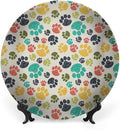 Ceramic Display Plate, Dog Lover Ceramic Hanging Decorative Plate, Cute Hand Drawn Paw Print Doodles, 7 Inch, Living Room Kitchen Decoration Household, Multicolor