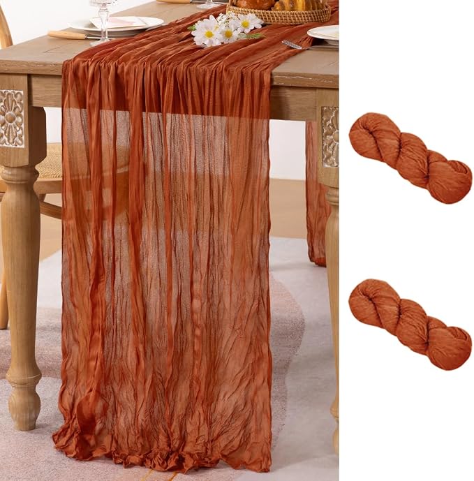 2 Pack Cheesecloth Terracotta Table Runner 10ft Rustic Gauze Decor | by MLMC