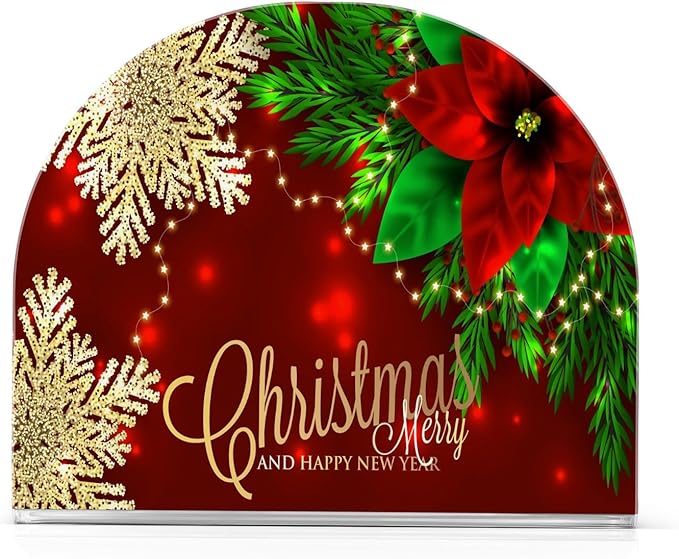 Napkin Holder Christmas Poinsettia and Snowflakes Crystal Clear Acrylic Napkin Holders Paper Napkin Holder Dining Table Dispenser for Kitchen Restaurant Home Decor Bar Accessories