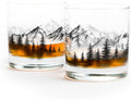 Black Lantern Whiskey Glass Set - Old Fashioned Tumbler Glasses for Cocktails Bourbon Scotch and Whisky - Nature Graphics - Two 11oz. Tumblers with Heavy Base (Mountain Mist)