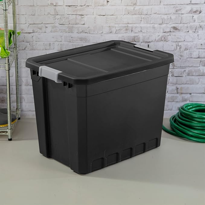 Sterilite 4-Pack Plastic Storage Bins with Lids, Stackable Containers, 27 Gallon, Black