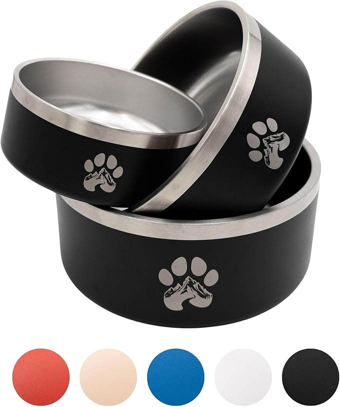 Stainless Steel Dog Bowl for Small-Large Dogs | Double Wall Insulated, Non-Slip Base Heavy Duty Water and Food Bowls for Dogs & Cats | Pet Safe BPA Free & Dishwasher Safe | 32 Oz - Khaki