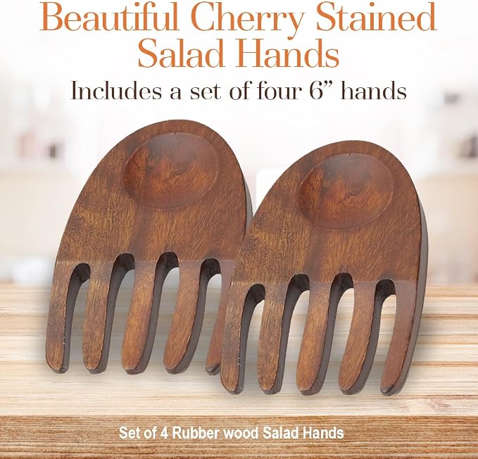 Woodard & Charles Wood Salad Hands Servers, Cherry Stain, 4 PACK | Pack of 4 - Image 4