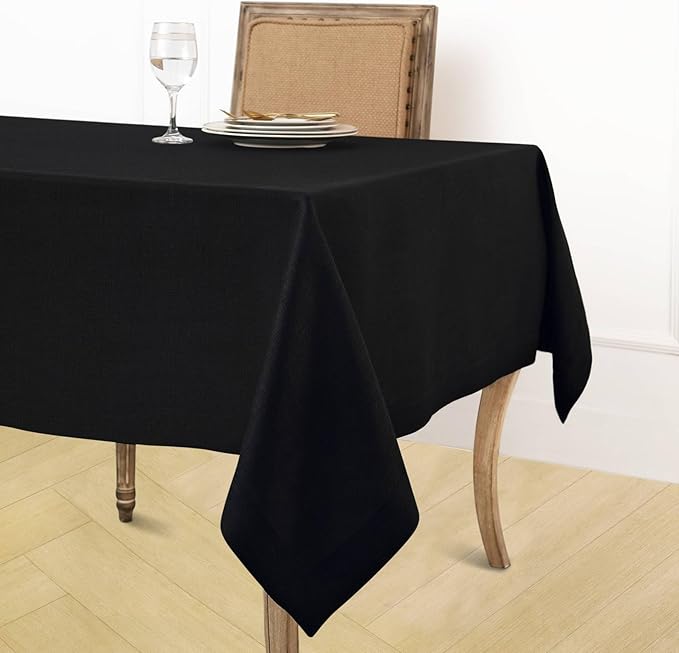 Solino Home Black Linen Tablecloth 60 x 120 Inch - 100% Pure Linen Table Cloth for Rectangle Tables - Fete, Machine Washable Tablecloth for Winter, Easter