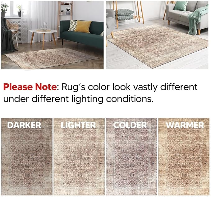 Keen Home Design 9x12 Rug - Machine Washable Area Rug with Non-Slip Backing, Ideal for Living Room, Dining Room, Bedroom - Vintage, Easy Clean, Durable, Low Pile - (9' x 12')