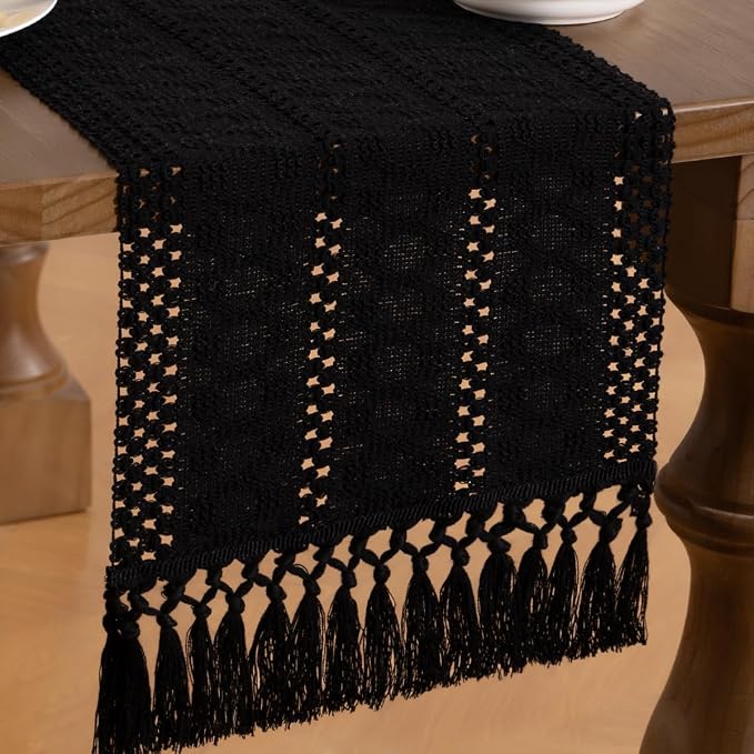 MLMW Boho Table Runner Black Table Runner 48 inches Spring Easter Short Coffee - Image 3