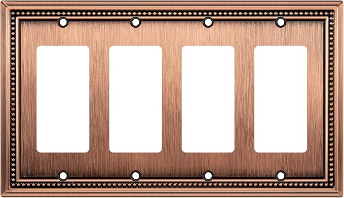 Henne Bery Sunken Pearls Heavy Duty Decorative Wall Plate Switch Plate Outlet Cover (Quad Decorator, Antique Copper)