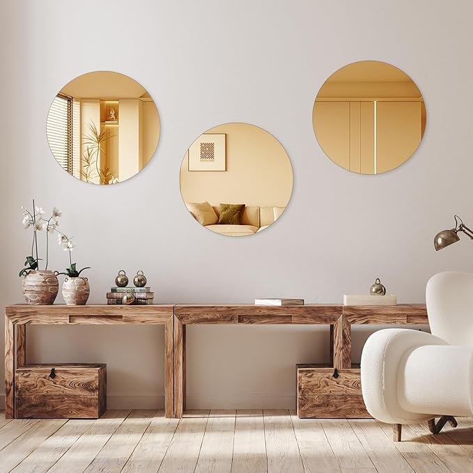 12" Gold Mirror Centerpieces for Table, 12Pcs Glass Round Mirror Table Centerpieces，Color Glass Trays with Feet for Wedding Decorations,Parties,Baby Shower, 2mm Thick