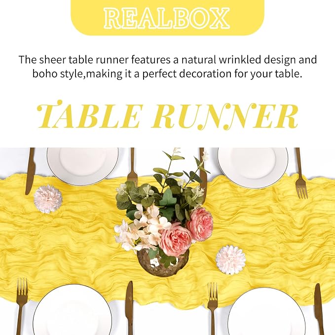 6 Pack Lemon Yellow Cheesecloth Table Runner 17x108 Inch Semi Sheer Boho Gauze - Image 4