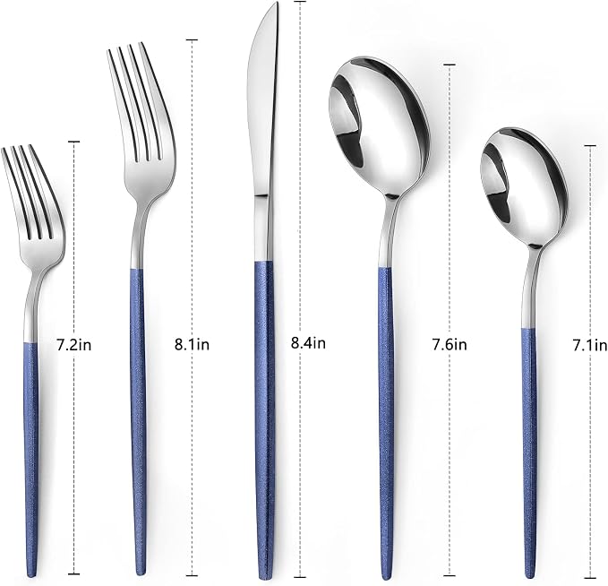 VANVRO Mirror Silver Blue Silverware Set, 20-Piece Stainless Steel Flatware Set - Image 2