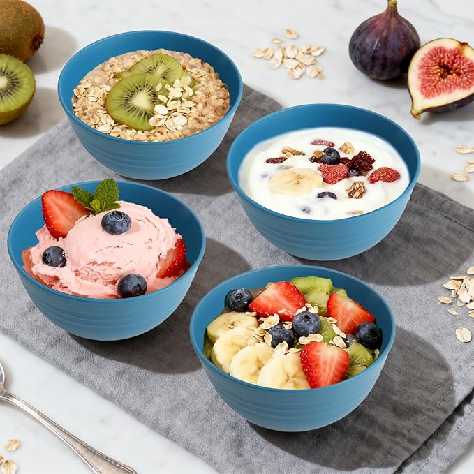 Wheat Straw Bowls Set of 6, Unbreakable 10 OZ Small Bowls Set for Snack, Appetizers, Desserts, Microwave & Dishwasher Safe Alternative Plastic Bowls Reusable, Blue