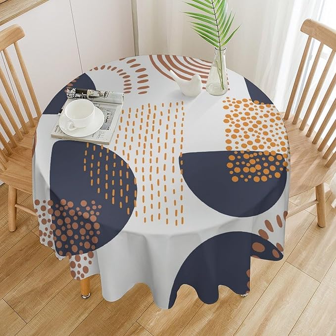 Abstract Modern Art Mid Century Round Tablecloth, Mid Century Rustic Boho Art Pattern Tablecloth for Home Party Dining Room Kitchen Decor 36Inch(90cm)