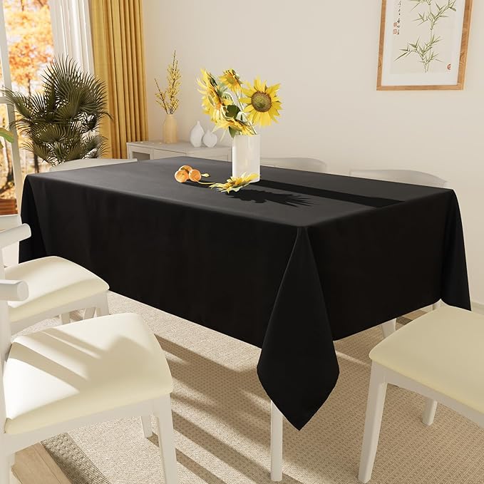 Smiry Rectangle Table Cloth, Waterproof Anti-Scratch Polyester Tablecloth, Decorative Washable Fabric Table Cover for Dining, Buffet, Parties and Outdoor, 54x108, Black