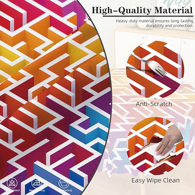 Laeacco 24 Inch Maze Round Tablecloth Colorful Labyrinth Texture Modern Geometric Abstract Art Print Table Cloth Washable Waterproof Wrinkle Free Table Cover for Kitchen Dining Picnic Party Decor