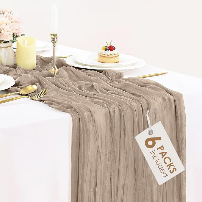 6 Pack Nude Cheesecloth Table Runner, 10ft Light Brown Gauze Cheese Cloth Table by BlueTopCoLtd